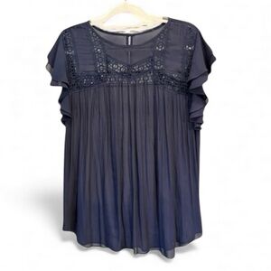 LOFT Navy Blue Lace Blouse